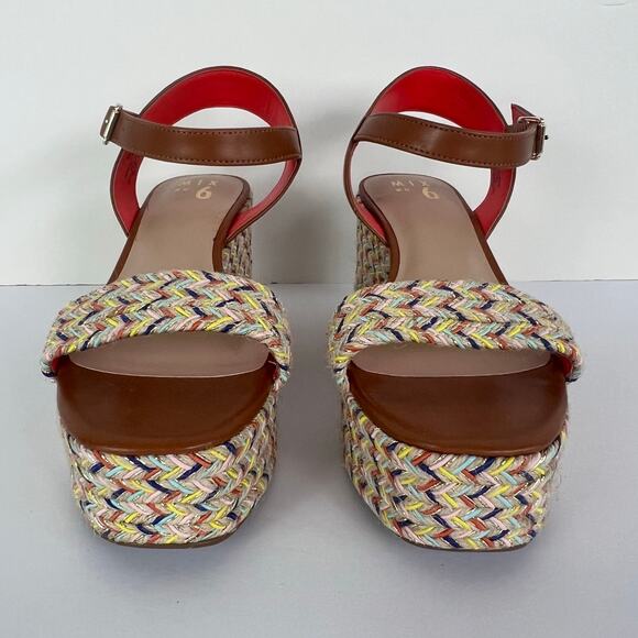 Mix No. 6 Cammie Sandals Size 7.5 M Tan Chevron Multicolor Wedge Platform Heels - Picture 4 of 9